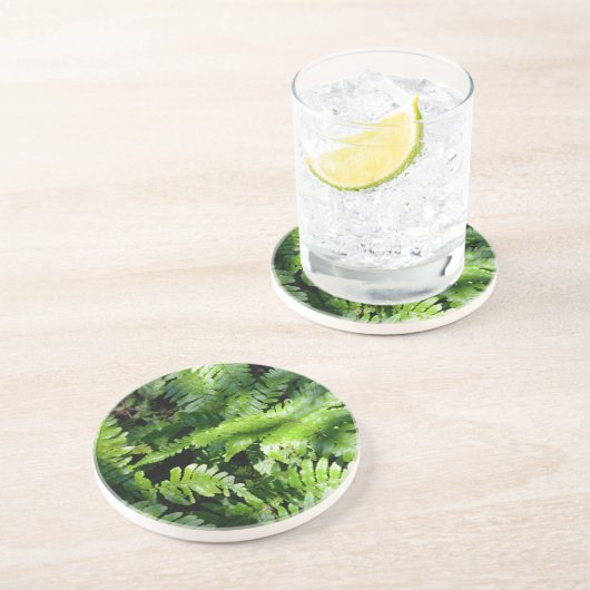 Spring Green Ferns boho botanisch Zandsteen Onderzetter (Zijkant)