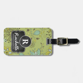 Spring Green Floral Design Monogram Designer Bagagelabel