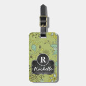 Spring Green Floral Design Monogram Designer Bagagelabel (Voorkant verticaal)