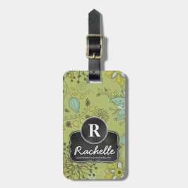 Spring Green Floral Design Monogram Designer Bagagelabel