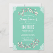 Spring Green Floral & Lace Baby Shower-uitnodiging Kaart (Voorkant)