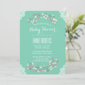 Spring Green Floral & Lace Baby Shower-uitnodiging Kaart (Staand voorkant)
