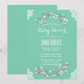 Spring Green Floral & Lace Baby Shower-uitnodiging Kaart (Voorkant / Achterkant)