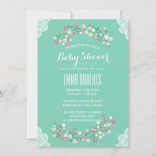 Spring Green Floral & Lace Baby Shower-uitnodiging Kaart