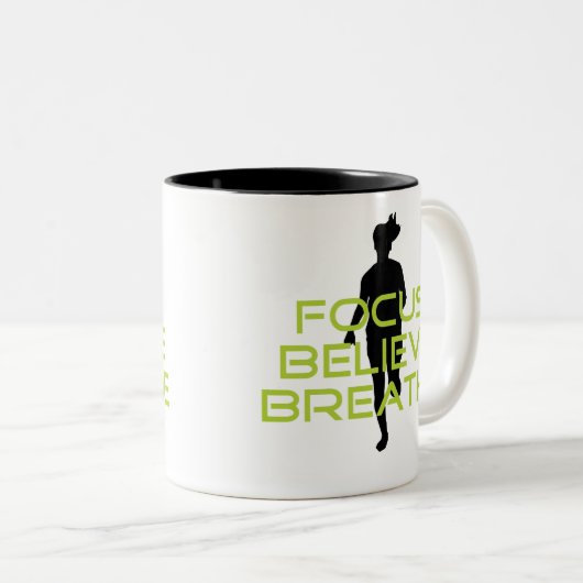 Spring Green Focus Believe Breathe Tweekleurige Koffiemok (Voorkant rechts)