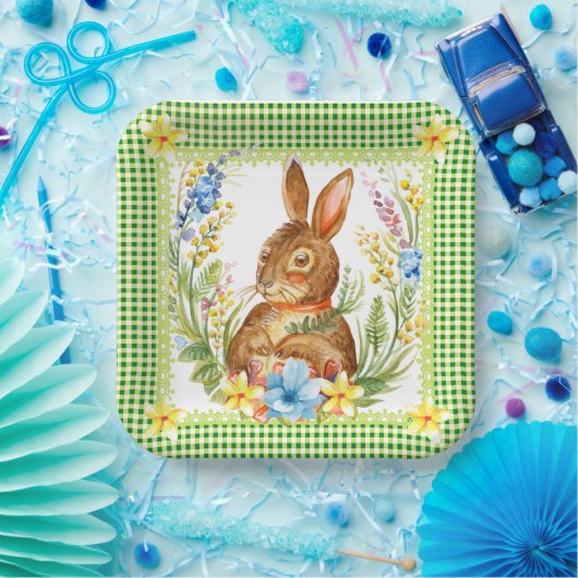 Spring Green Gingham Bunny Bord (Feest)