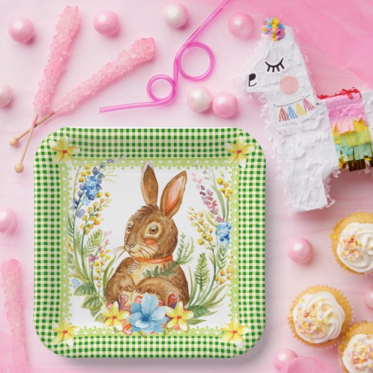Spring Green Gingham Bunny Bord (Feest)