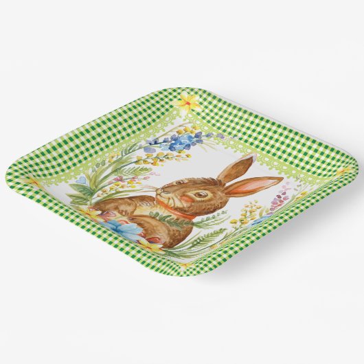 Spring Green Gingham Bunny Bord (Gebogen)