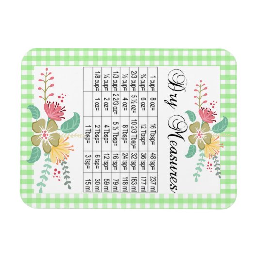 Spring Green Gingham Dry Measures Floral Magnet Magneet (Horizontaal)