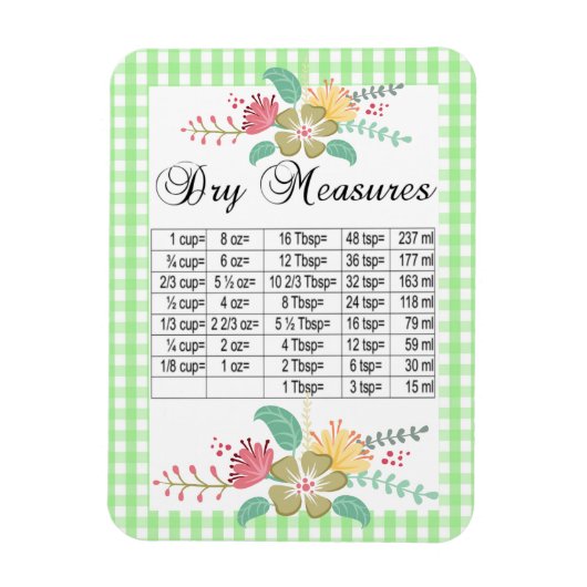 Spring Green Gingham Dry Measures Floral Magnet Magneet (Verticaal)
