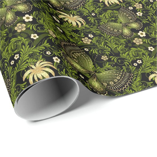 Spring Green-Gold Pattern Cadeaupapier (Rol Hoek)