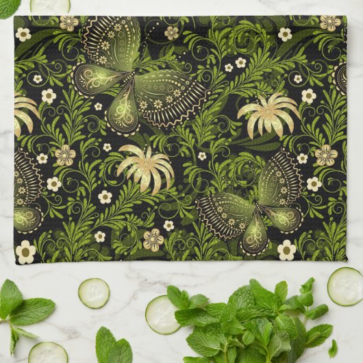 Spring Green-Gold Pattern Theedoek (Gevouwen)