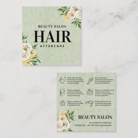 Spring Green Hair Aftercare Square Visitekaartje (Voorkant / Achterkant)