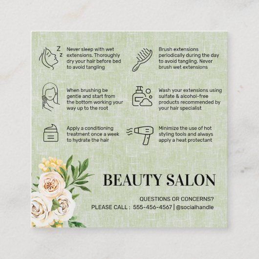 Spring Green Hair Aftercare Square Visitekaartje (Achterkant)