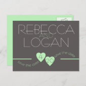 Spring Green Hearts: Save the Date Aankondigingskaart (Voorkant / Achterkant)