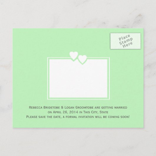 Spring Green Hearts: Save the Date Aankondigingskaart (Achterkant)