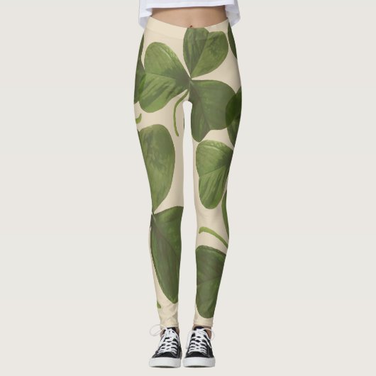 Spring Green Irish Shamrock Design Leggings (Voorkant)