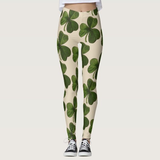 Spring Green Irish Shamrock Pattern Leggings (Voorkant)