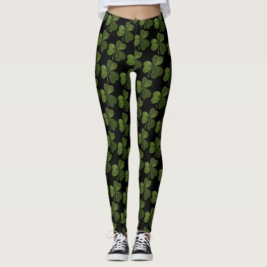 Spring Green Irish Shamrock Pattern Leggings (Voorkant)