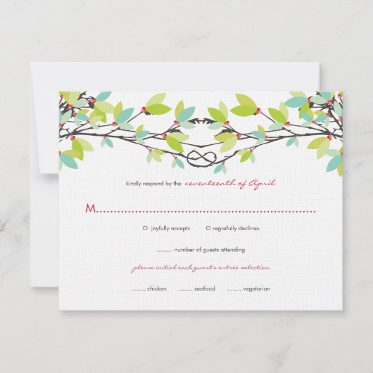 Spring Green Knotted Love Trees Wedding RSVP Kaart (Voorkant)