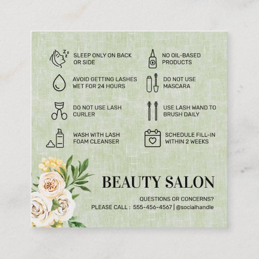 Spring Green Lash Aftercare Square Visitekaartje (Achterkant)