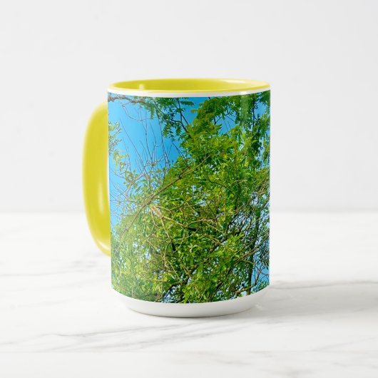 Spring Green Leaves Blue Sky Pattern mok (Voorkant links)