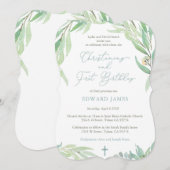 Spring Green Leaves Boy Christening First Birthday Kaart (Voorkant / Achterkant)