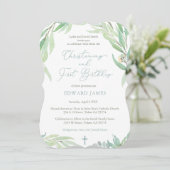 Spring Green Leaves Boy Christening First Birthday Kaart (Staand voorkant)