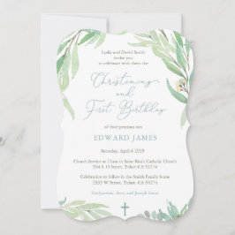 Spring Green Leaves Boy Christening First Birthday Kaart