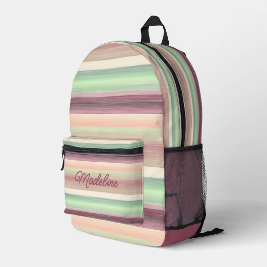 Spring Green Mauve Taupe Peach Pink Art Stripes Bedrukte Rugzak (Achterkant Hoek Rechts)