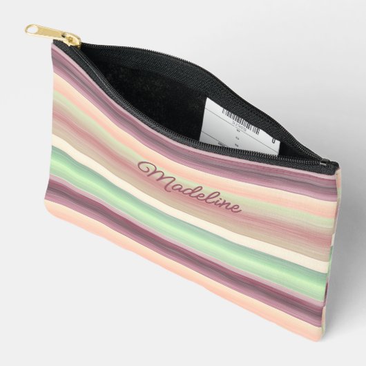Spring Green Mauve Taupe Peach Pink Art Stripes Etui (Open)
