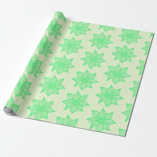 Spring Green op Light Green Sketchy Flowers Cadeaupapier (Uitgerold)