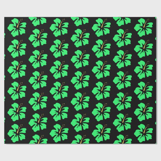 Spring Green over Black Hibiscus Cadeaupapier (Vlak)