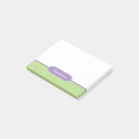 Spring Green Paars Quatrefoil Monogram Post-it® Notes (Schuin)