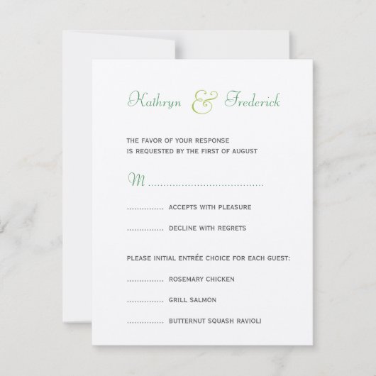 Spring-green RSVP formele trouwreactiekaart Kaartje (Voorkant)