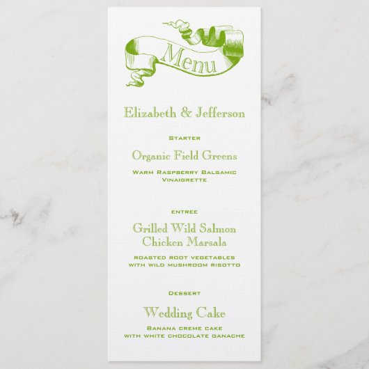 Spring Green Scroll Wedding Menu Kaart (Voorkant)