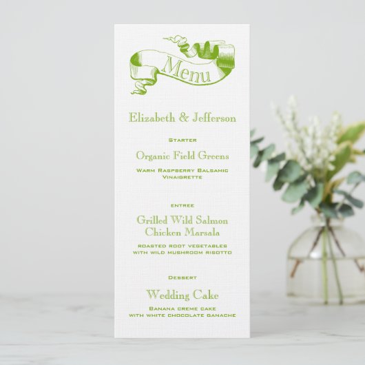 Spring Green Scroll Wedding Menu Kaart (Staand voorkant)