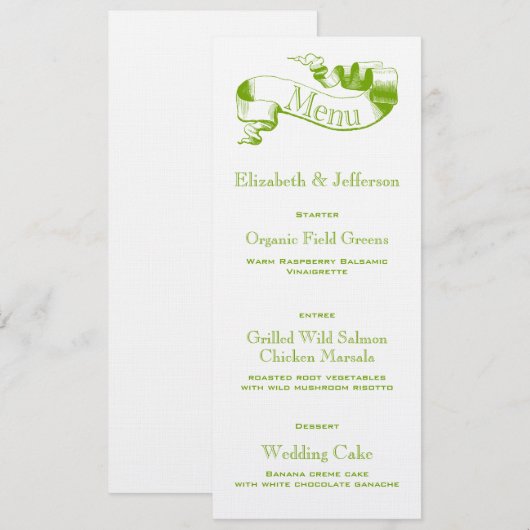 Spring Green Scroll Wedding Menu Kaart (Voorkant / Achterkant)