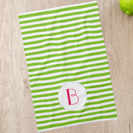 Spring Green Stripe Monogram Kitchen Theedoek