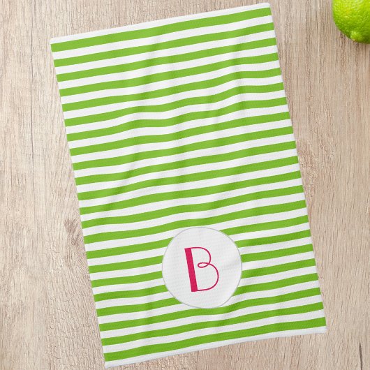 Spring Green Stripe Monogram Kitchen Theedoek