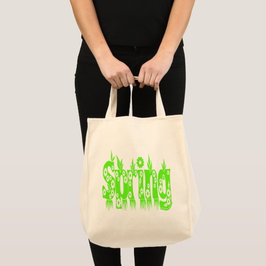 Spring Green Text Cute Floral Typografie Tote Bag (Voorkant (product))
