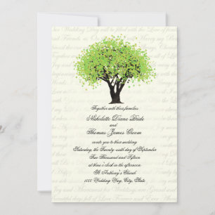 Spring Green Tree Dancing Blooms Wedding Kaart
