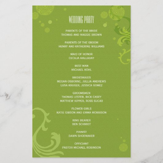 Spring Green Unique Irish Wedding Programme (Achterkant)