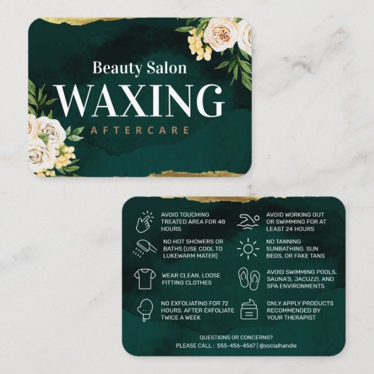 Spring Green Waxing Aftercare Card Visitekaartje (Voorkant / Achterkant)