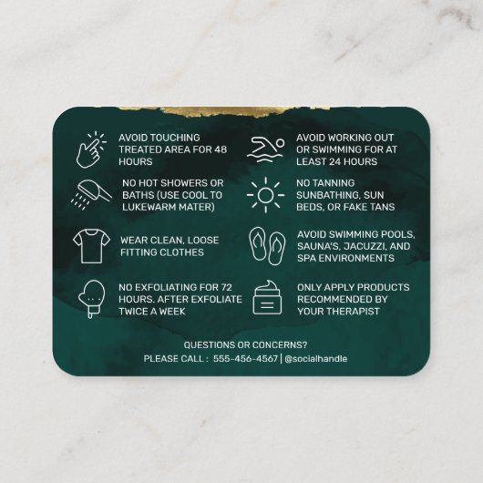 Spring Green Waxing Aftercare Card Visitekaartje (Achterkant)