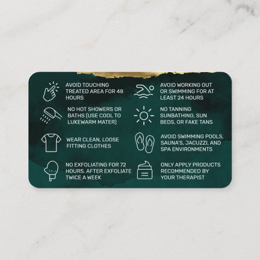 Spring Green Waxing Aftercare Card Visitekaartje (Achterkant)