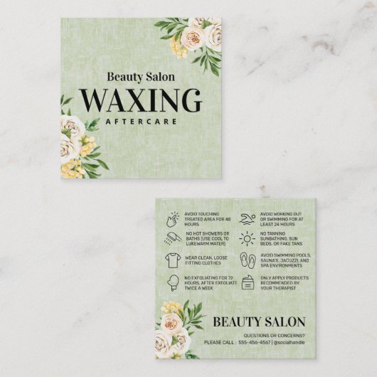 Spring Green Waxing Aftercare Square Visitekaartje (Voorkant / Achterkant)