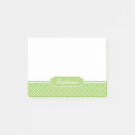 Spring Green White Quatrefoil Monogram Post-it® Notes