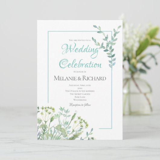 Spring Green Wild Herb Wedding Invitation Kaart (Staand voorkant)