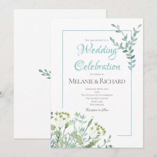 Spring Green Wild Herb Wedding Invitation Kaart (Voorkant / Achterkant)